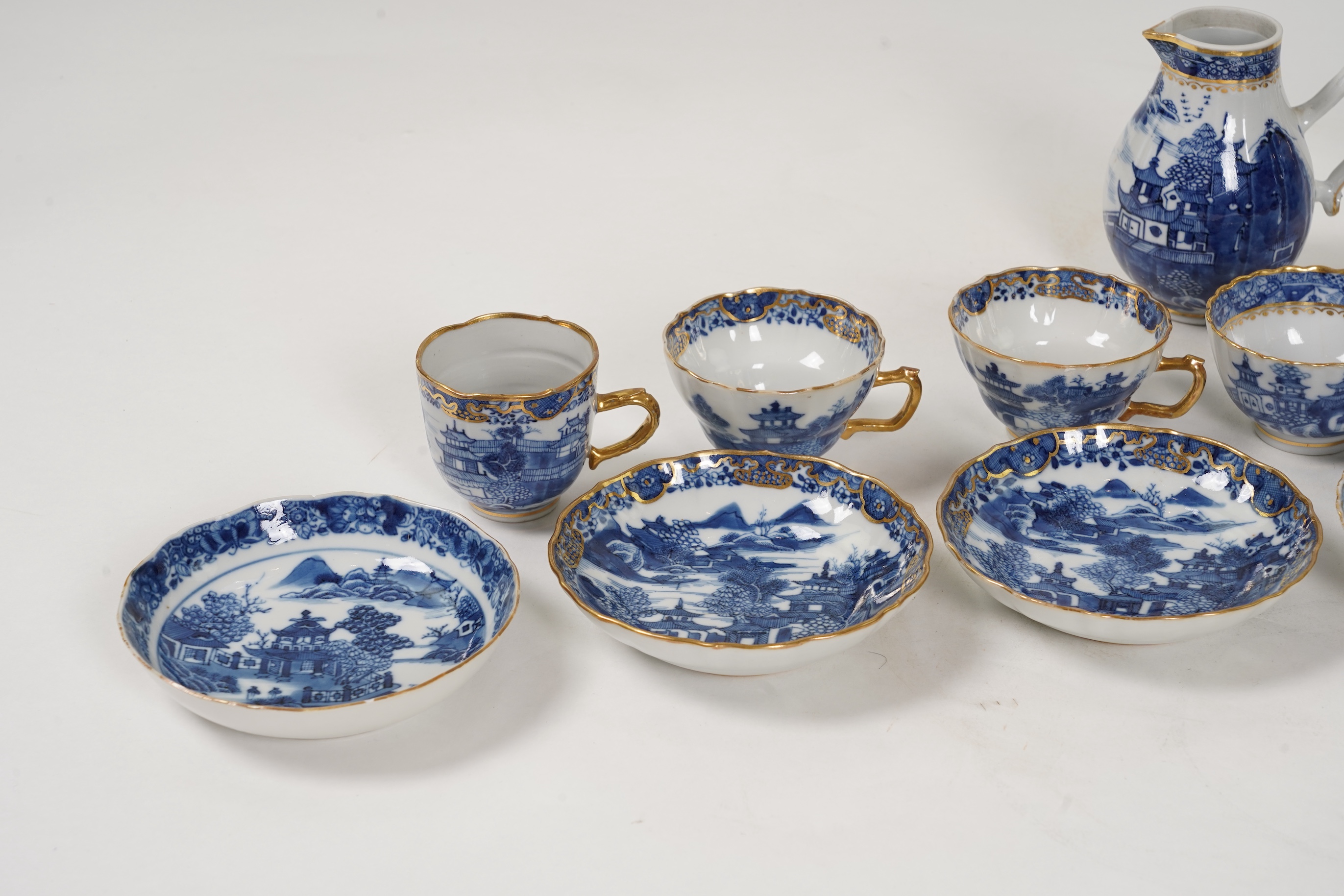 A group of Chinese gilt-decorated blue and white tea wares, Qianlong period
